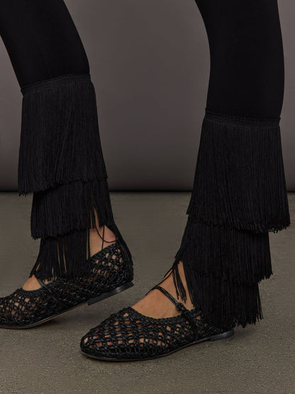 Carbon38 Fringe Hem Cropped Legging - Black