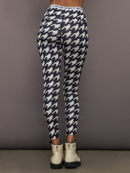 Carbon38 Printed Base Layer Leggings - B&W Houndstooth