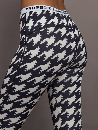 Carbon38 Printed Base Layer Leggings - B&W Houndstooth