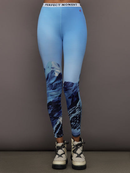 Carbon38 Printed Base Layer Leggings - Ski Lift Blue