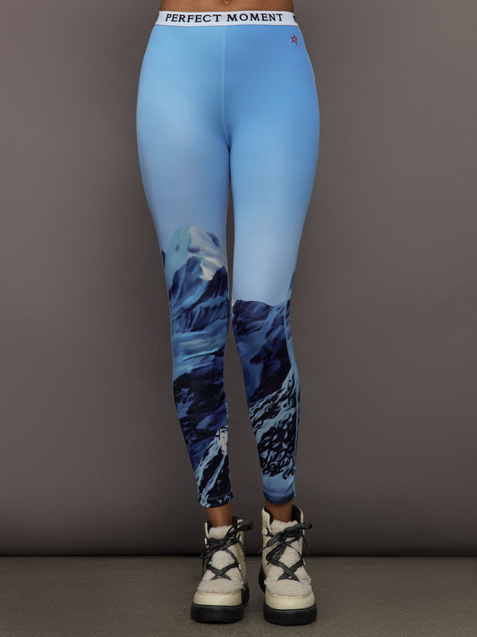 Carbon38 Printed Base Layer Leggings - Ski Lift Blue