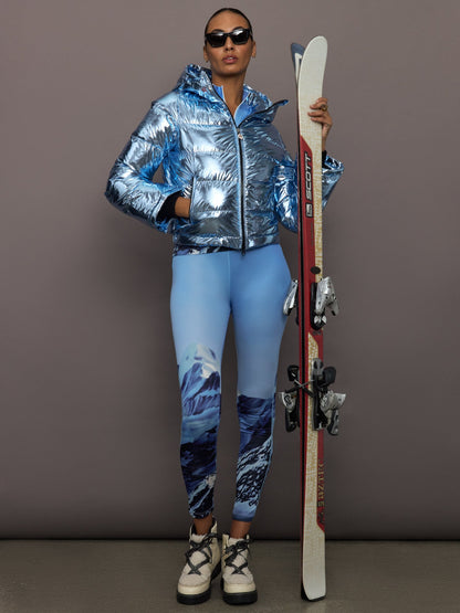 Carbon38 Printed Base Layer Leggings - Ski Lift Blue