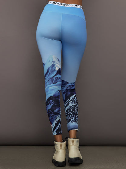 Carbon38 Printed Base Layer Leggings - Ski Lift Blue
