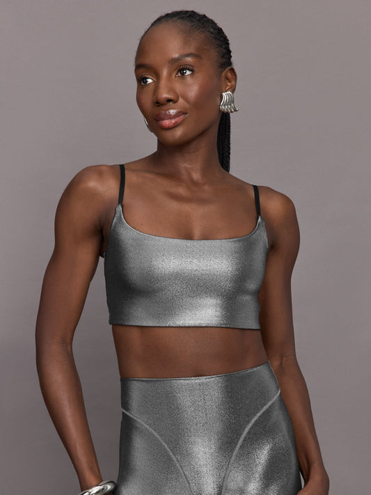 Carbon38 Liquid Metallic Scoop Bra - Metallic Silver