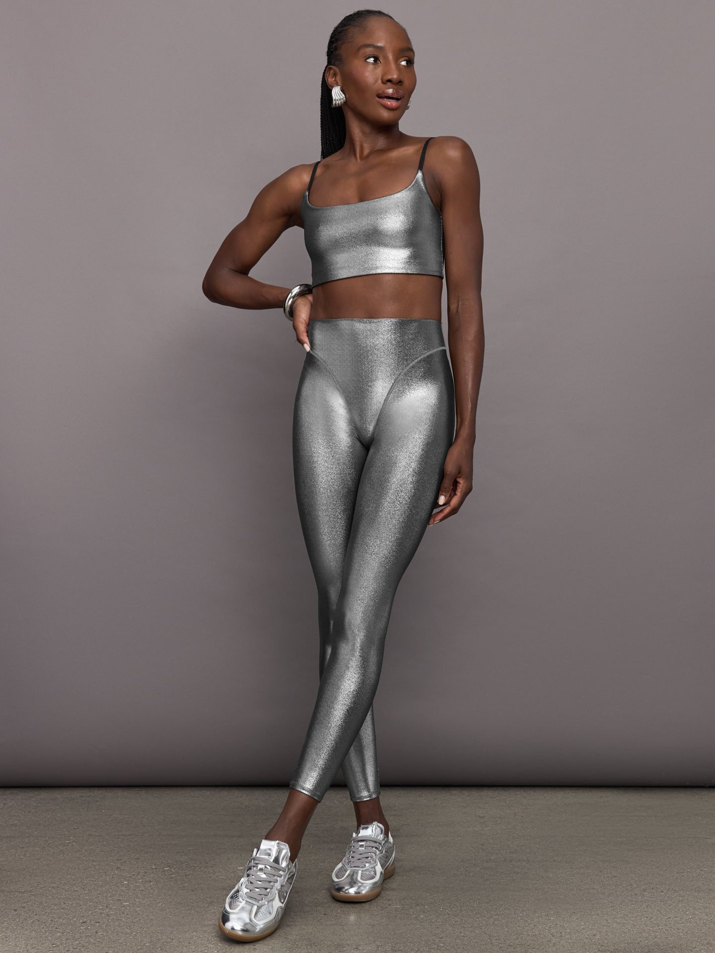 Carbon38 Liquid Metallic Scoop Bra - Metallic Silver