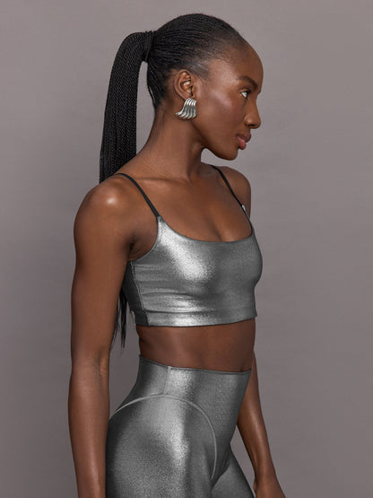 Carbon38 Liquid Metallic Scoop Bra - Metallic Silver