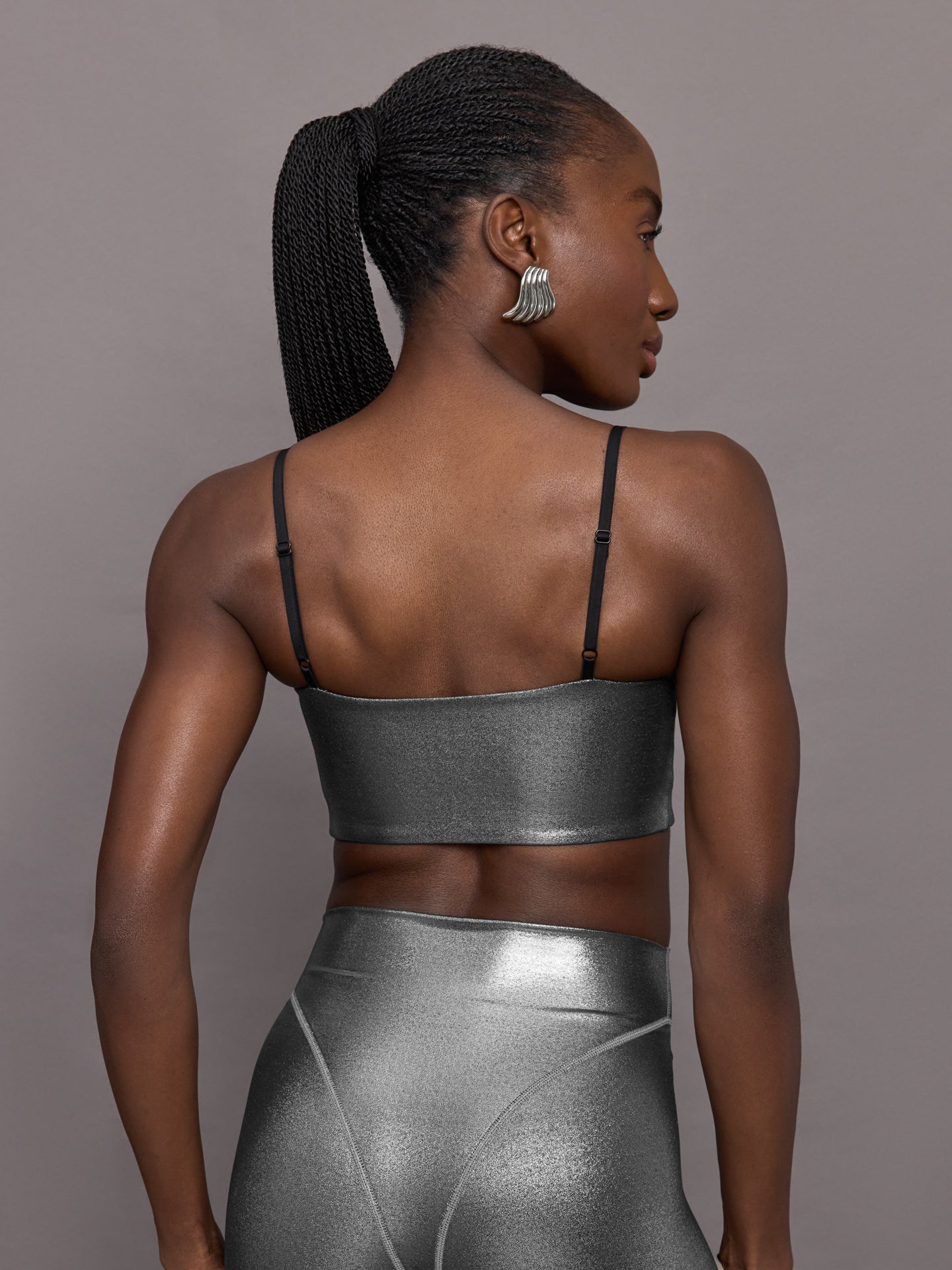 Carbon38 Liquid Metallic Scoop Bra - Metallic Silver