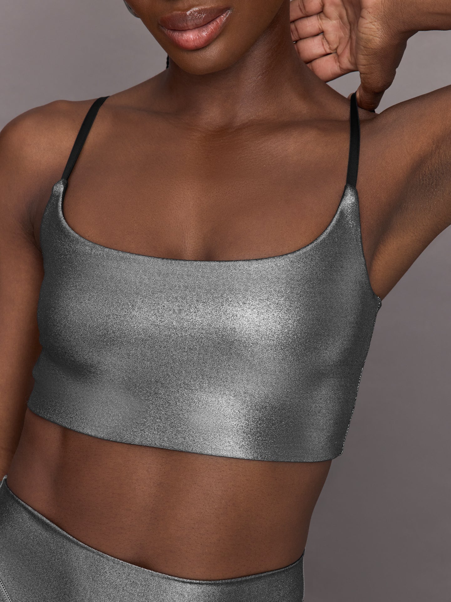Carbon38 Liquid Metallic Scoop Bra - Metallic Silver