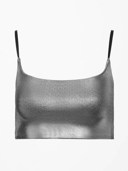 Carbon38 Liquid Metallic Scoop Bra - Metallic Silver
