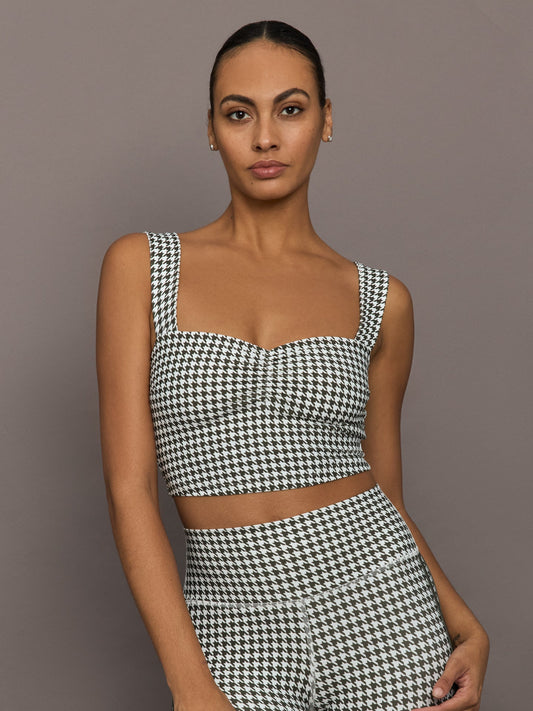 Carbon38 Houndstooth Sports Bra - Ivory / Faded Black