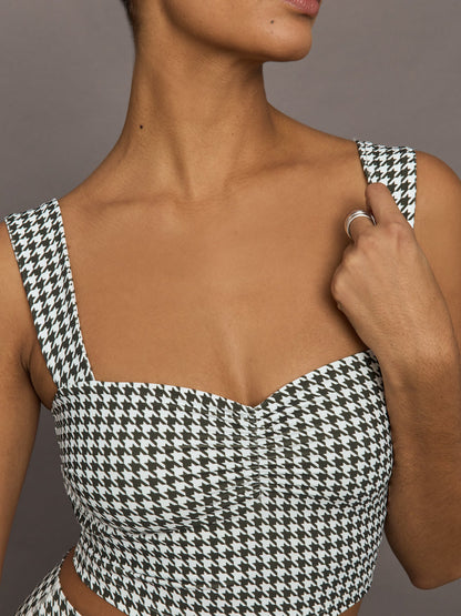 Carbon38 Houndstooth Sports Bra - Ivory / Faded Black