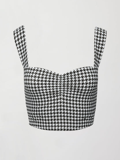 Carbon38 Houndstooth Sports Bra - Ivory / Faded Black