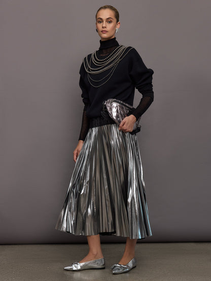 Carbon38 Metallic Pleated Skirt - Silver