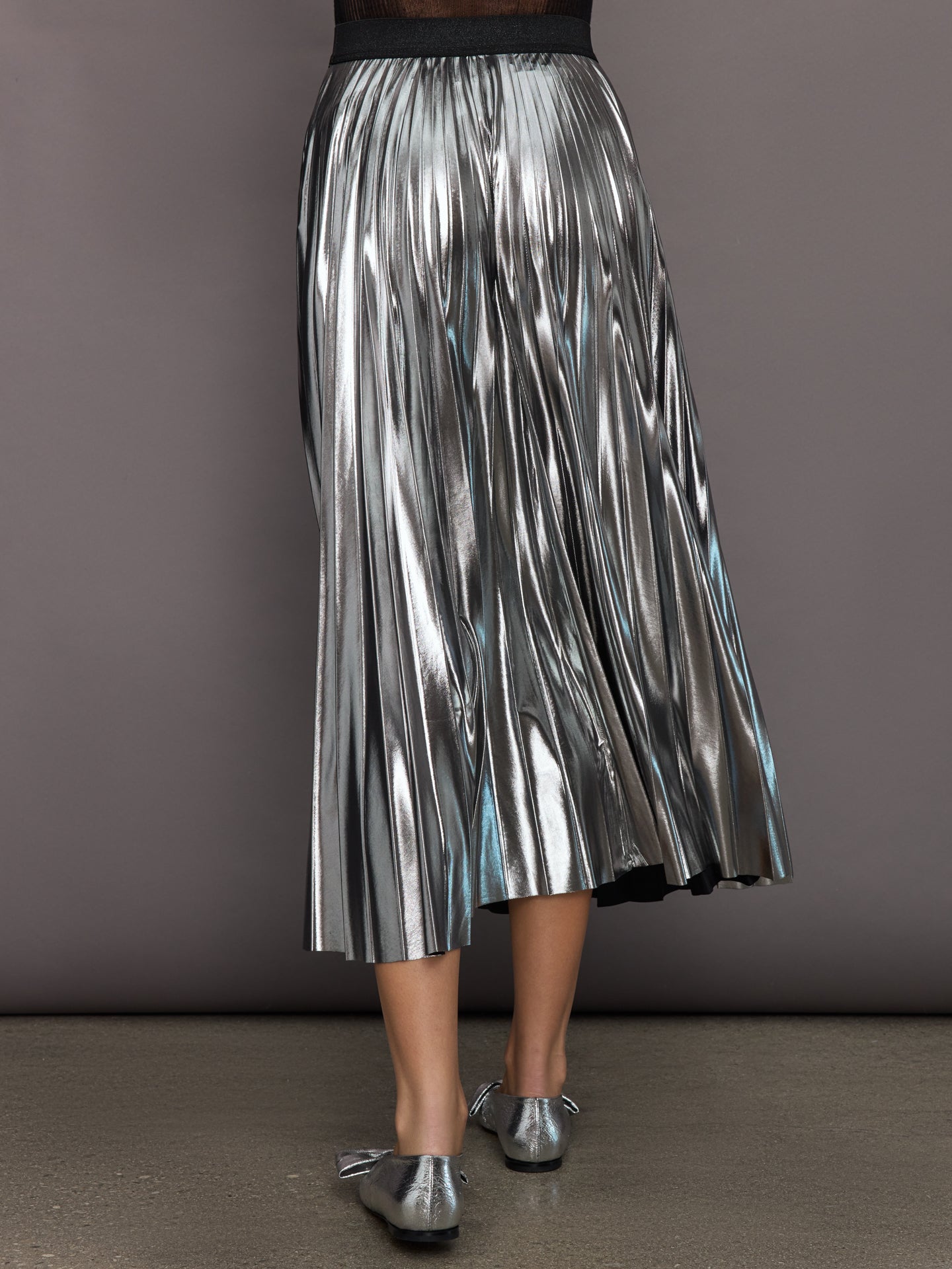Carbon38 Metallic Pleated Skirt - Silver