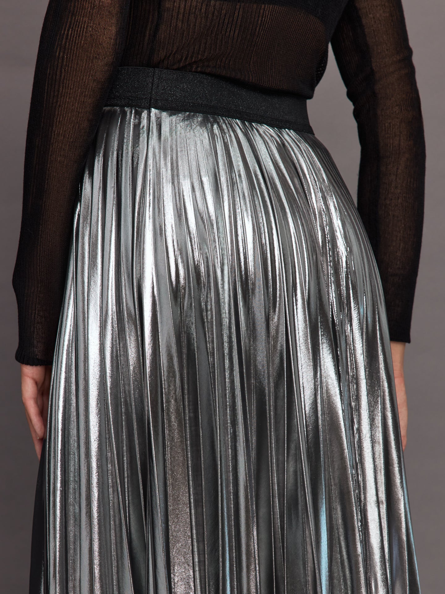 Carbon38 Metallic Pleated Skirt - Silver