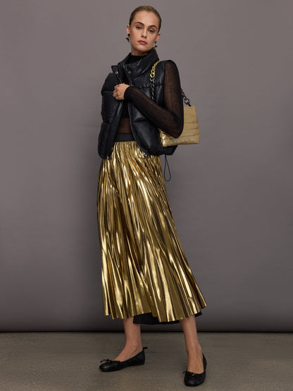 Carbon38 Metallic Pleated Skirt - Gold