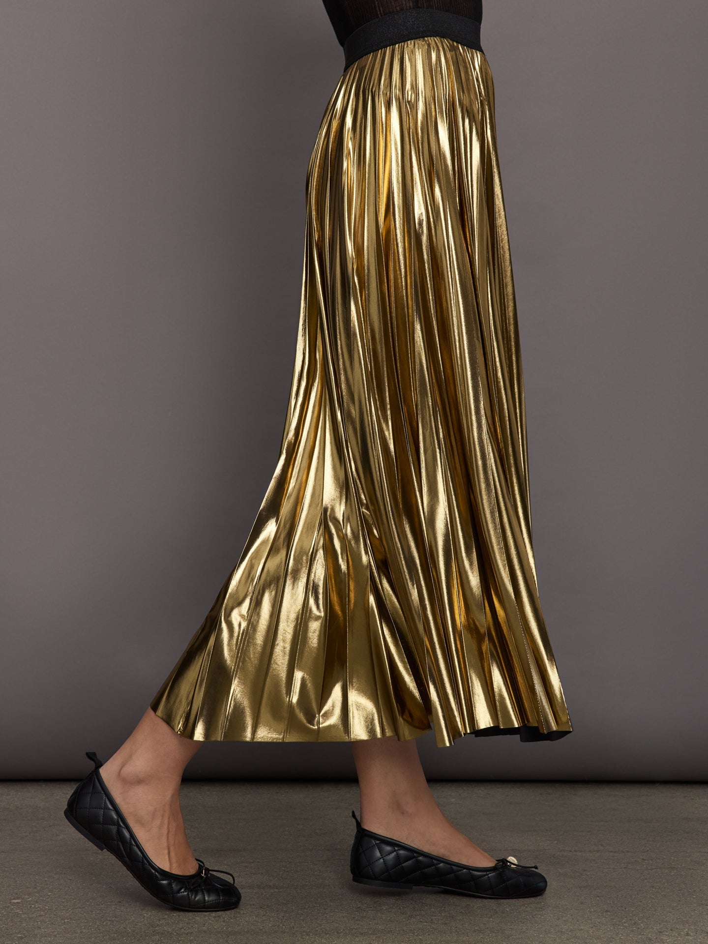 Carbon38 Metallic Pleated Skirt - Gold