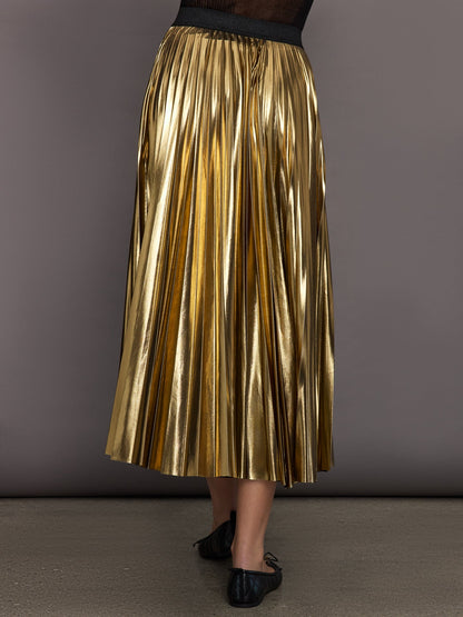 Carbon38 Metallic Pleated Skirt - Gold