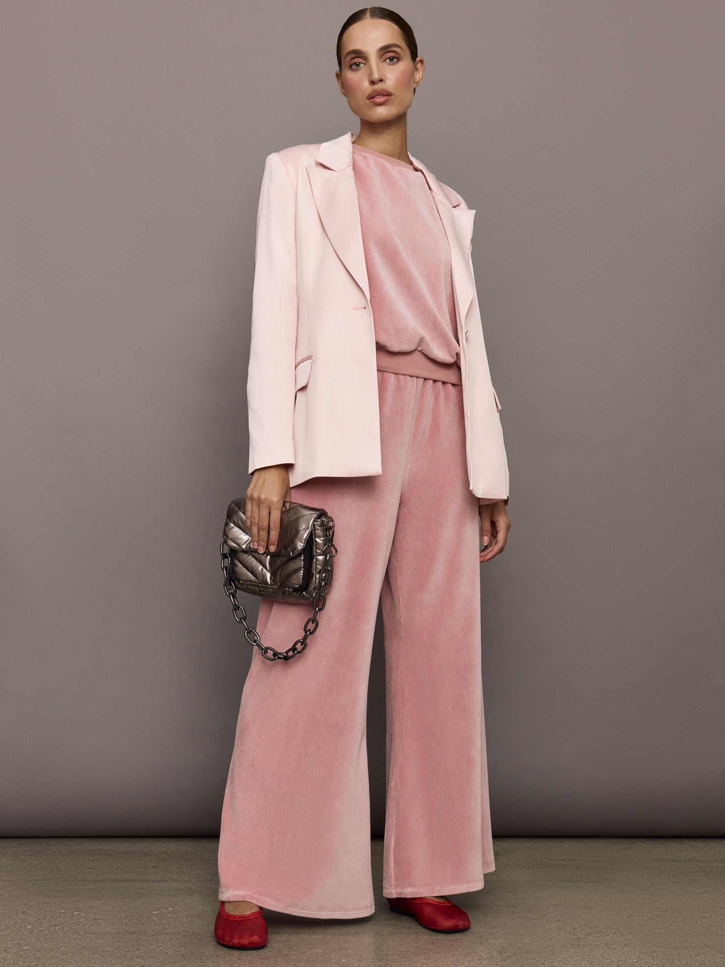 Carbon38 Wide Leg Pant in Velour - Blush