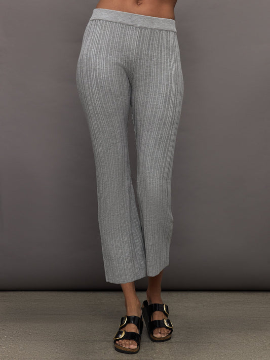 Carbon38 Pallas Rib Knit Bootcut Pant - Heather Grey