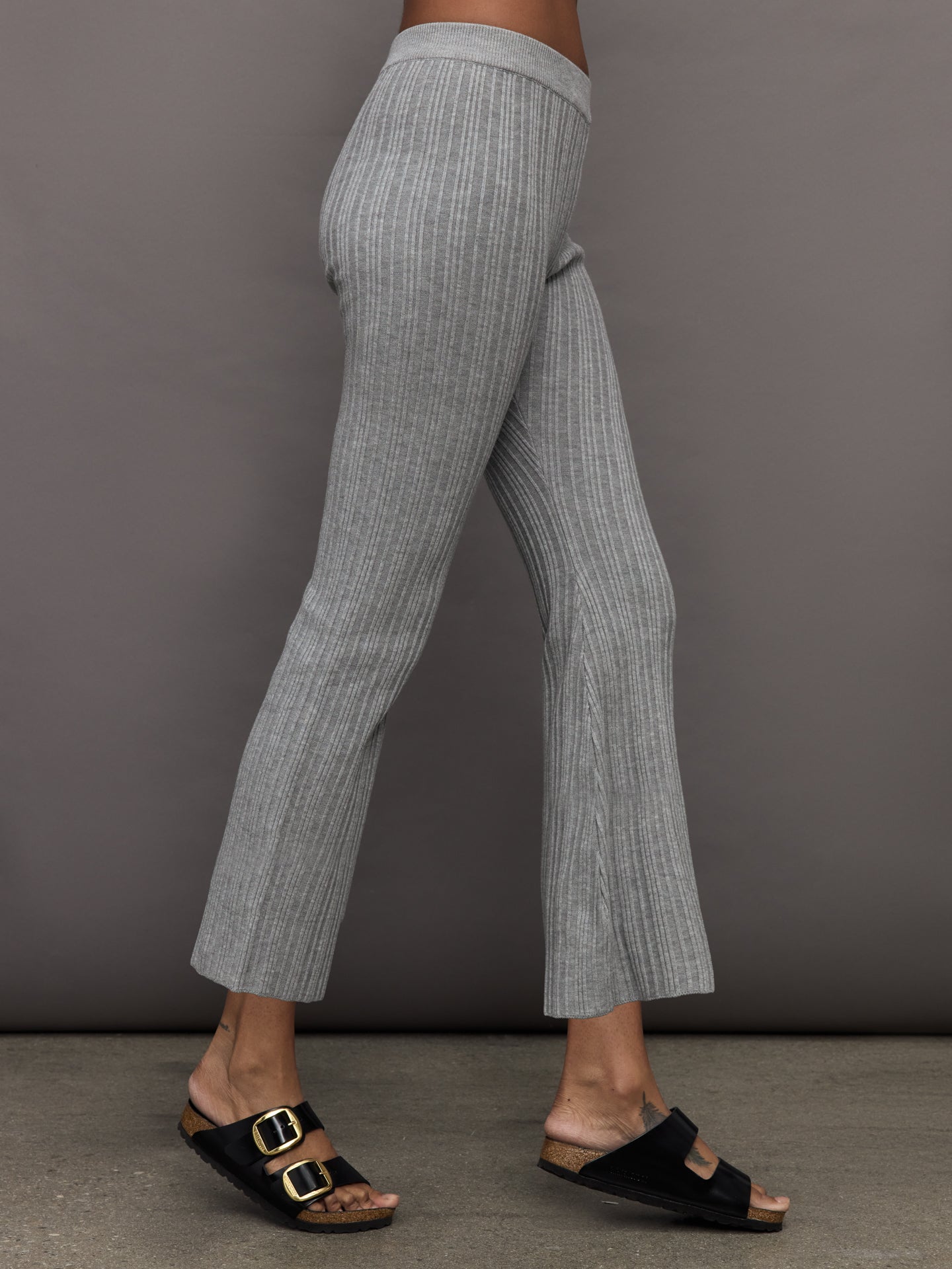 Carbon38 Pallas Rib Knit Bootcut Pant - Heather Grey