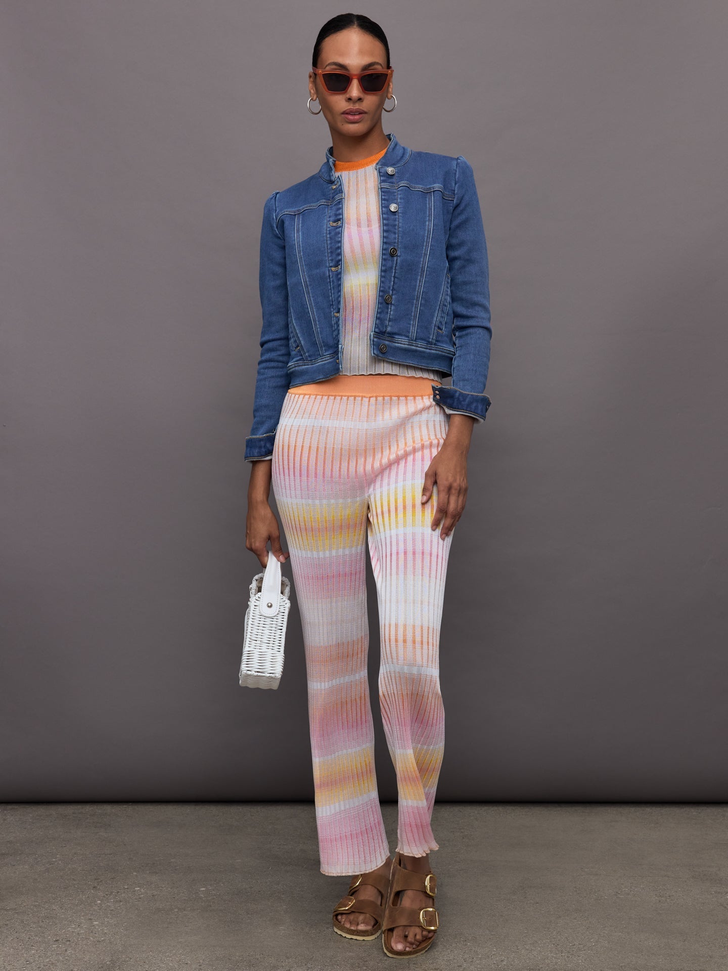 Carbon38 Straight Ribbed Trousers - Orange / Multi