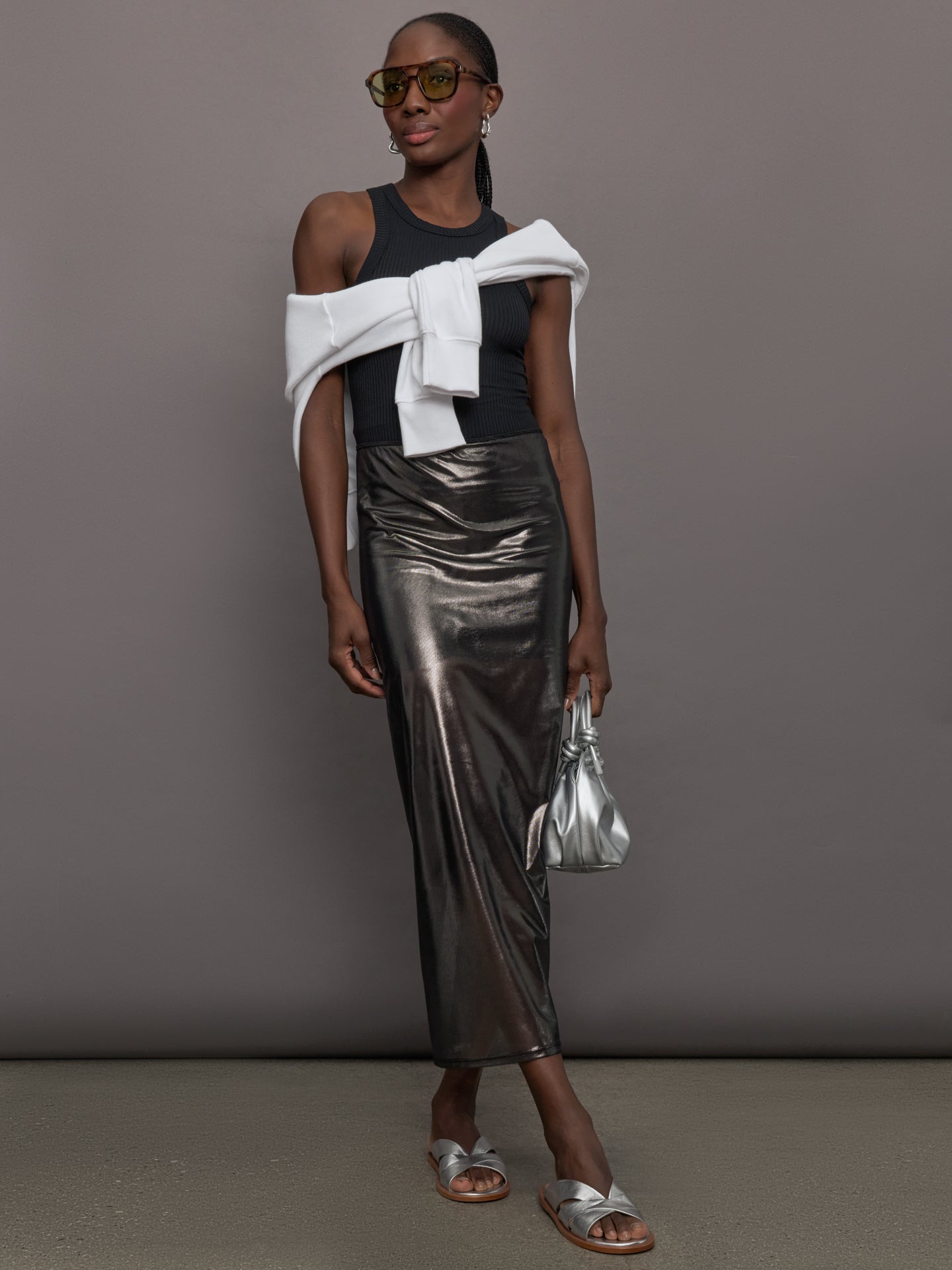 Carbon38 Silver Mesh Skirt - Grey Mesh