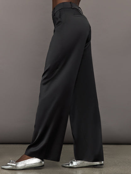 Carbon38 Satin Straight Leg Pant - Black