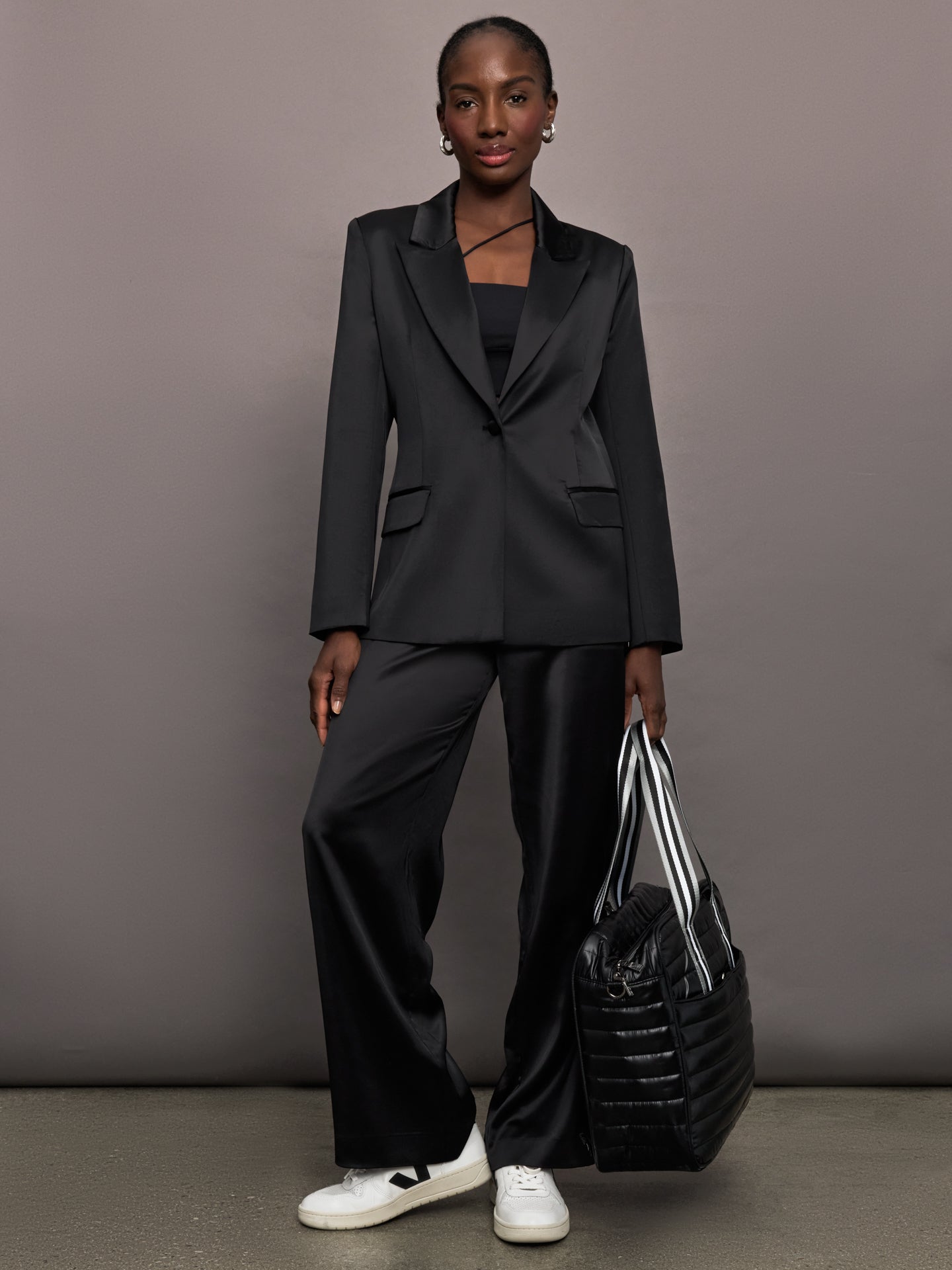 Carbon38 Satin Straight Leg Pant - Black