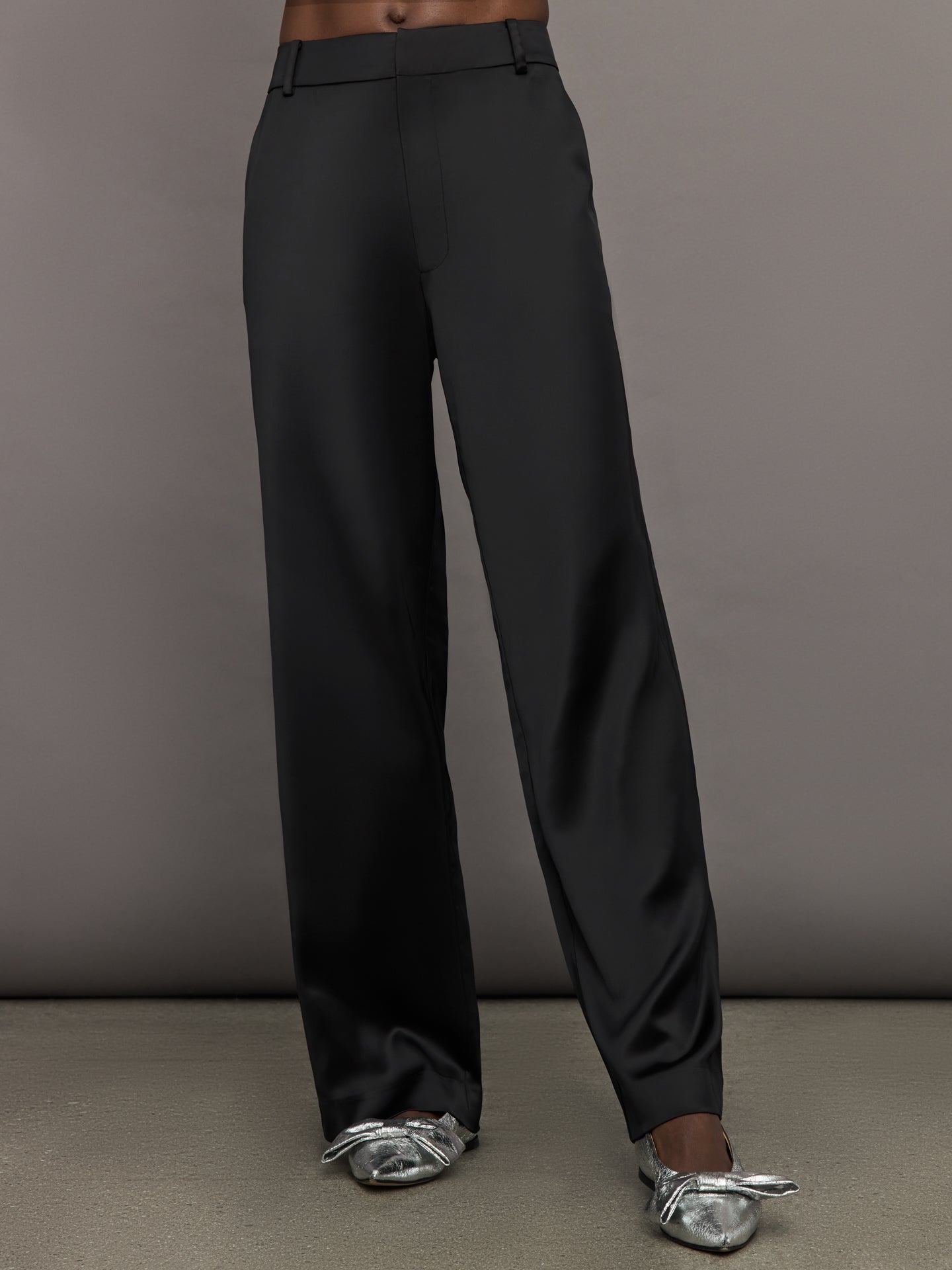 Carbon38 Satin Straight Leg Pant - Black