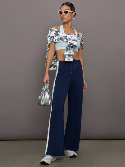 Carbon38 Wide Leg Track Pant in Scuba - Navy