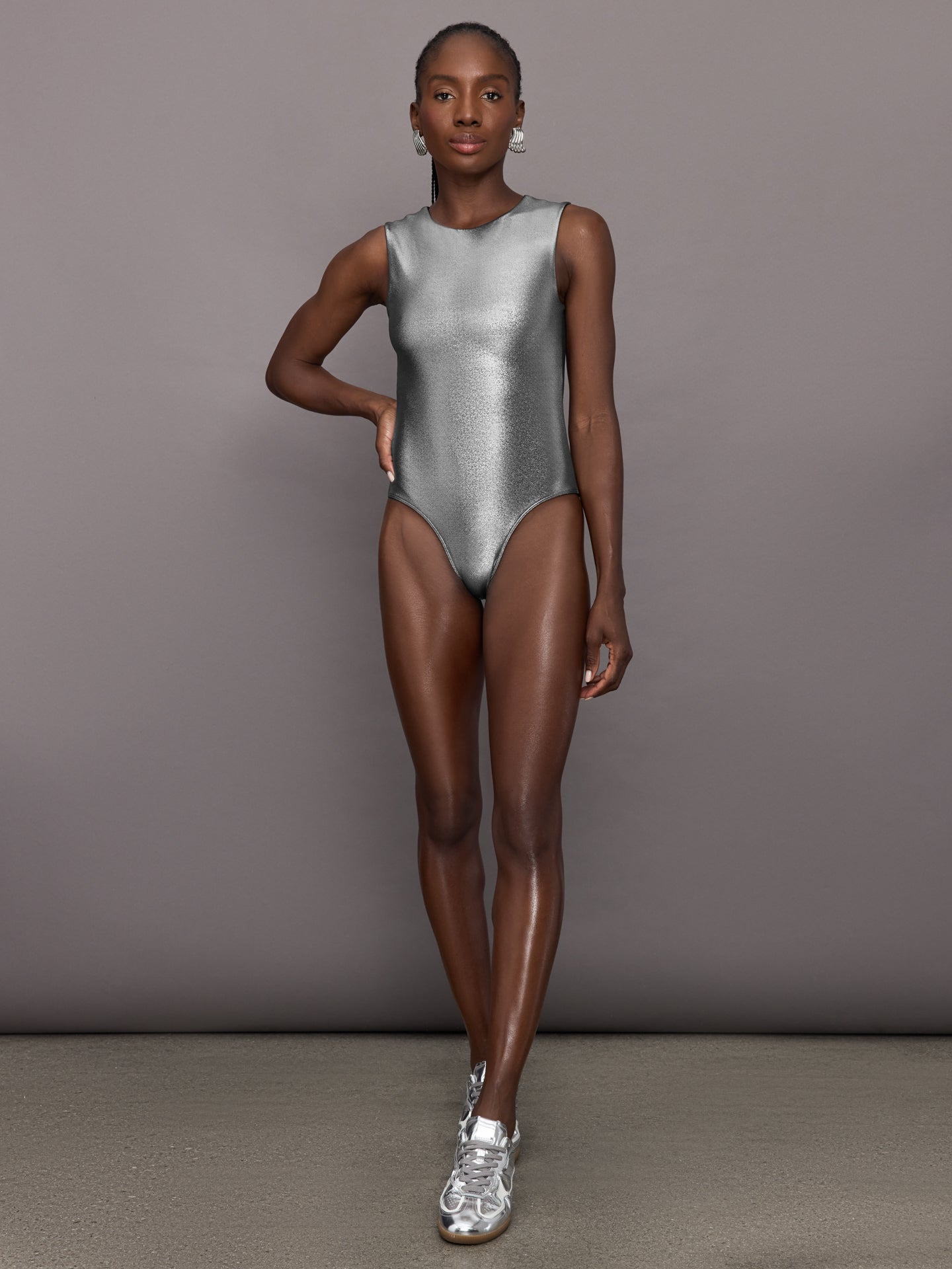 Carbon38 Liquid Metallic Bodysuit - Metallic Silver