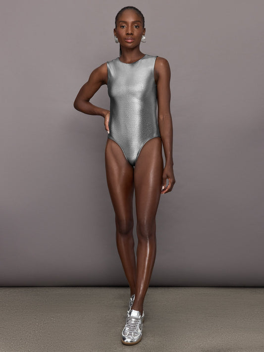 Carbon38 Liquid Metallic Bodysuit - Metallic Silver