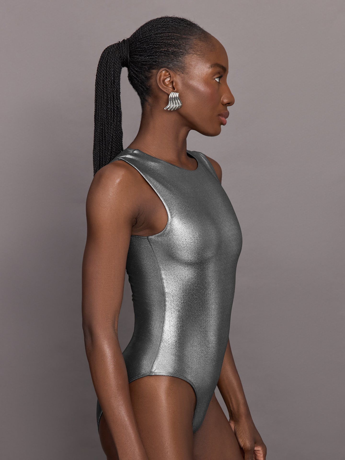 Carbon38 Liquid Metallic Bodysuit - Metallic Silver