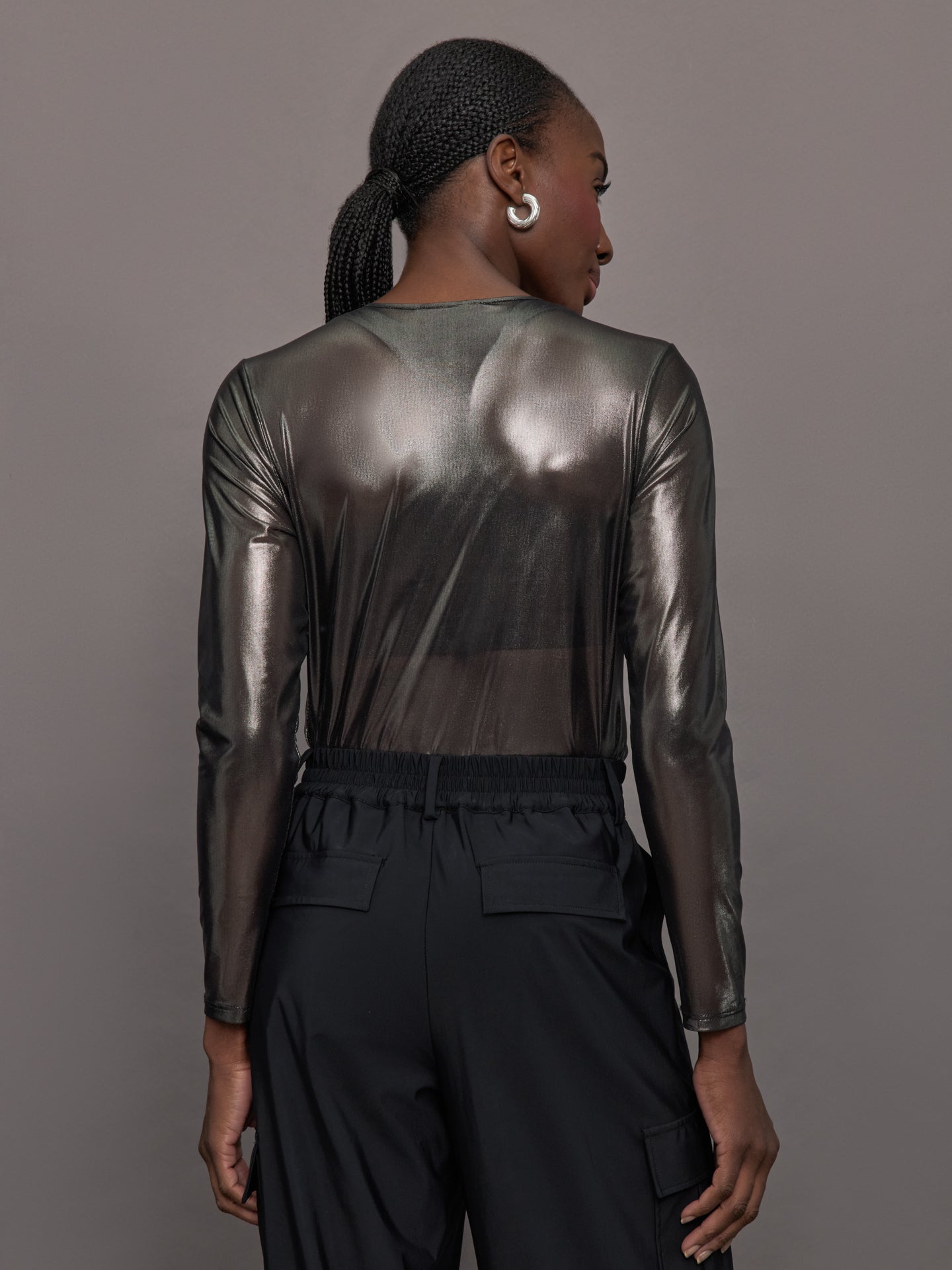 Carbon38 Silver Mesh Long Sleeve Top - Grey Mesh