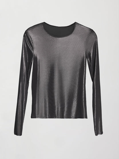 Carbon38 Silver Mesh Long Sleeve Top - Grey Mesh