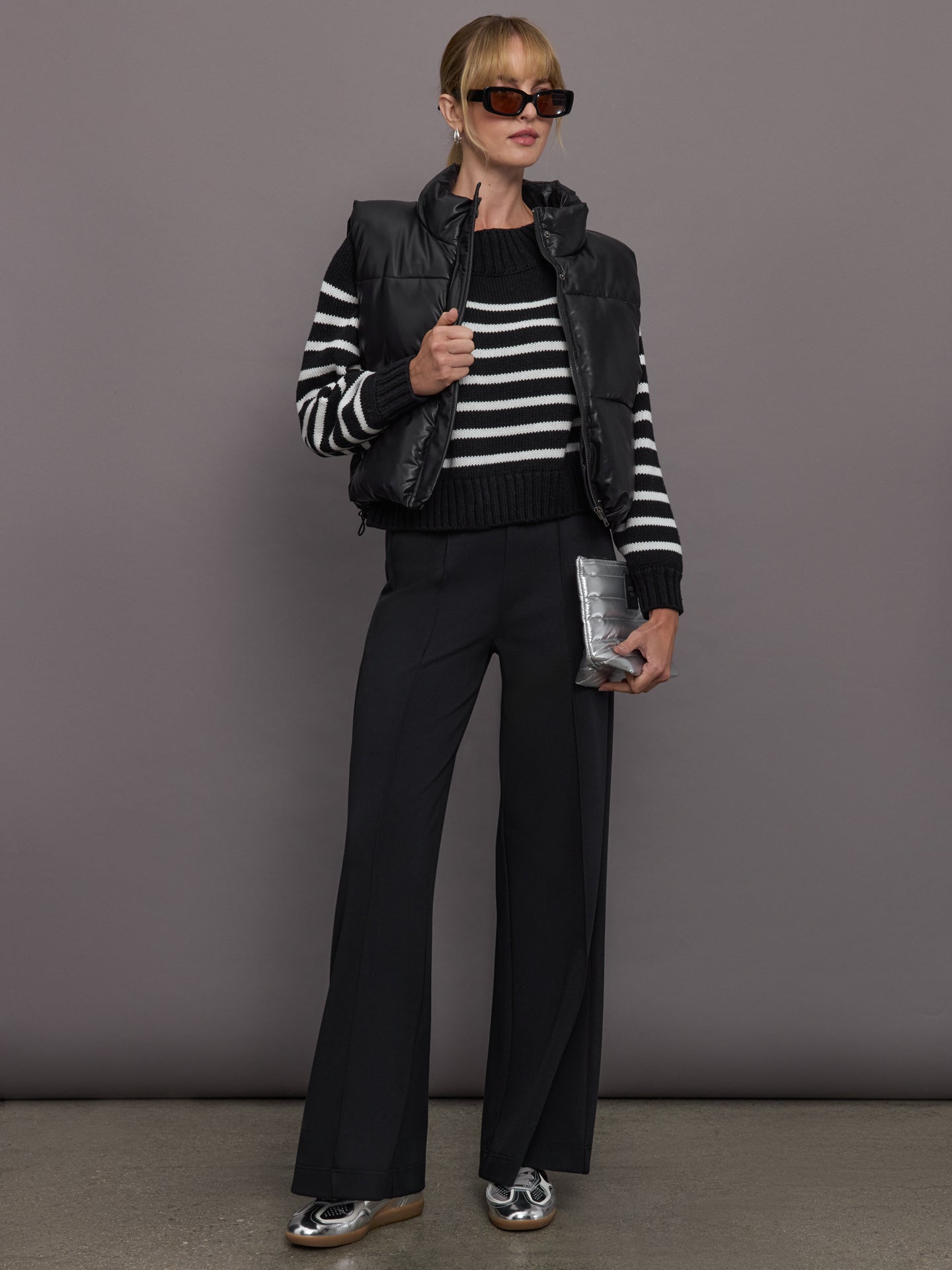 Carbon38 Slouchy Off Shoulder Sweater - Black / White Stripe