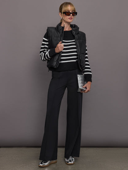 Carbon38 Slouchy Off Shoulder Sweater - Black / White Stripe
