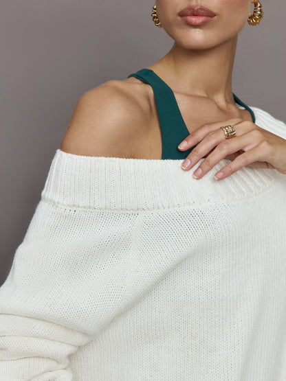 Carbon38 Slouchy Off Shoulder Sweater - Off White
