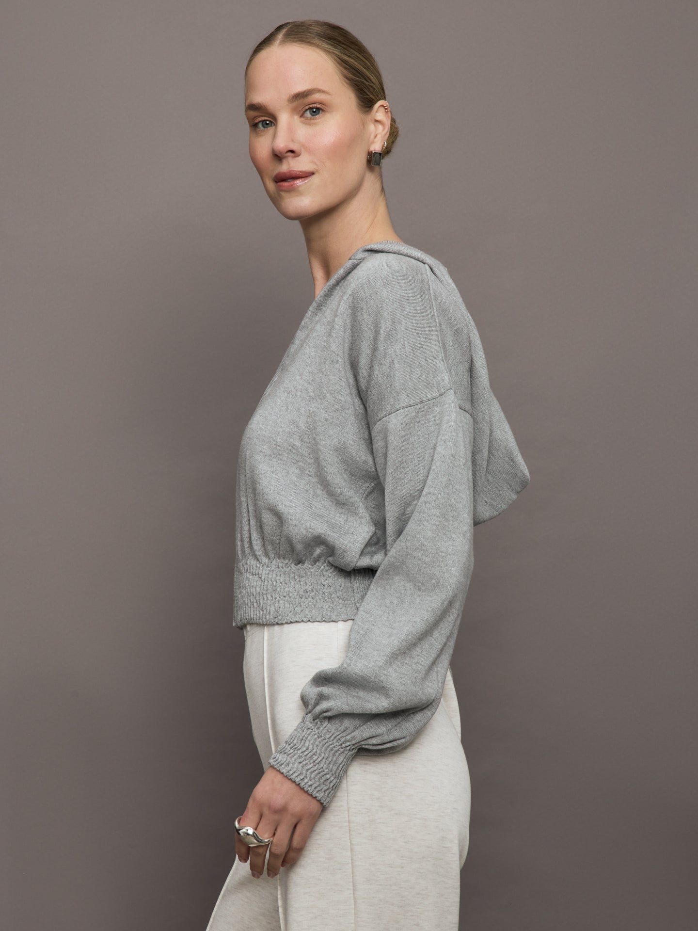 Carbon38 Nomia Ruched Zip Hoodie - Heather Grey