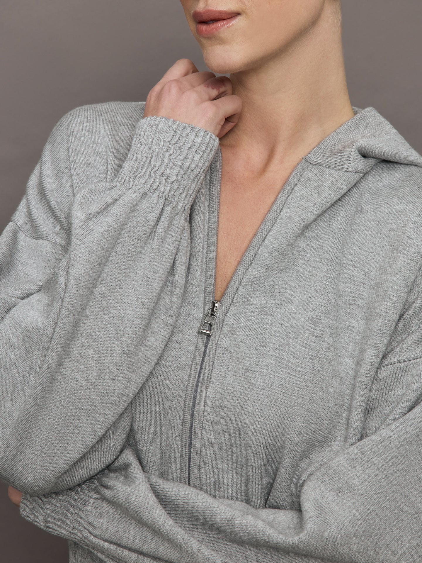 Carbon38 Nomia Ruched Zip Hoodie - Heather Grey