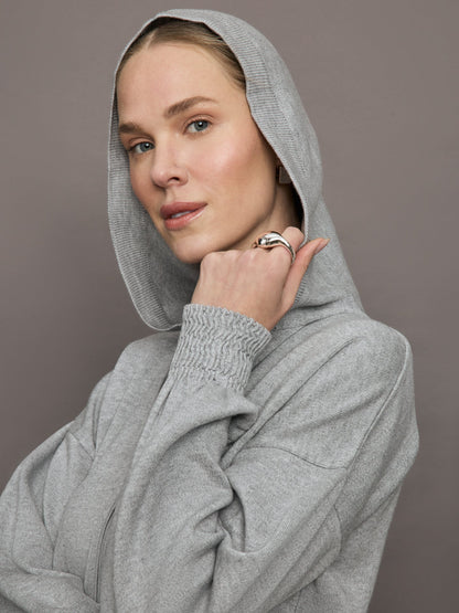 Carbon38 Nomia Ruched Zip Hoodie - Heather Grey