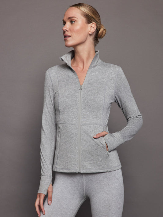 Carbon38 Zip Long Sleeve Run Top - Silver Heather
