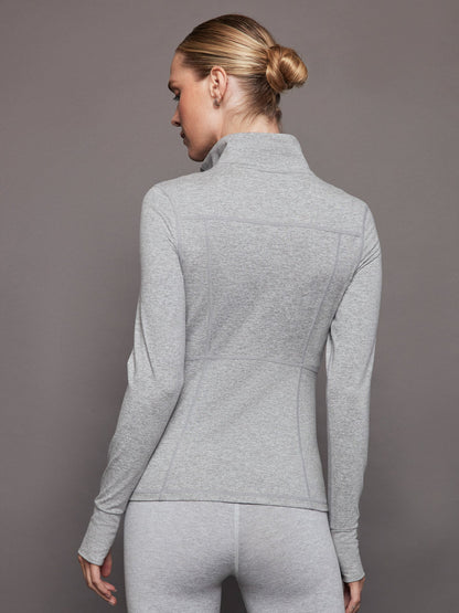 Carbon38 Zip Long Sleeve Run Top - Silver Heather