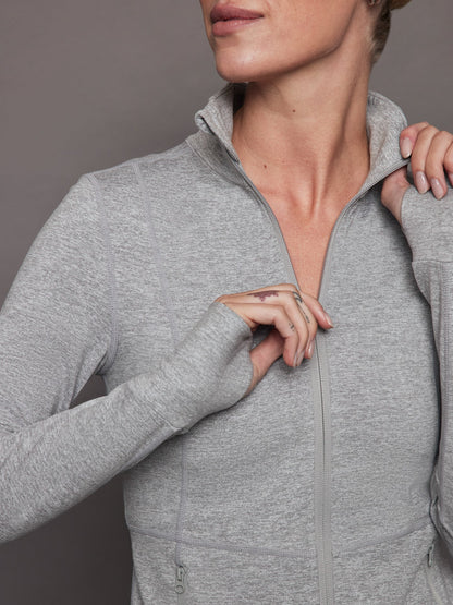 Carbon38 Zip Long Sleeve Run Top - Silver Heather