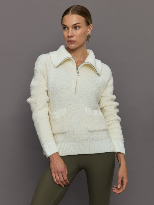 Carbon38 Half Zip Boucle Pullover - Off White