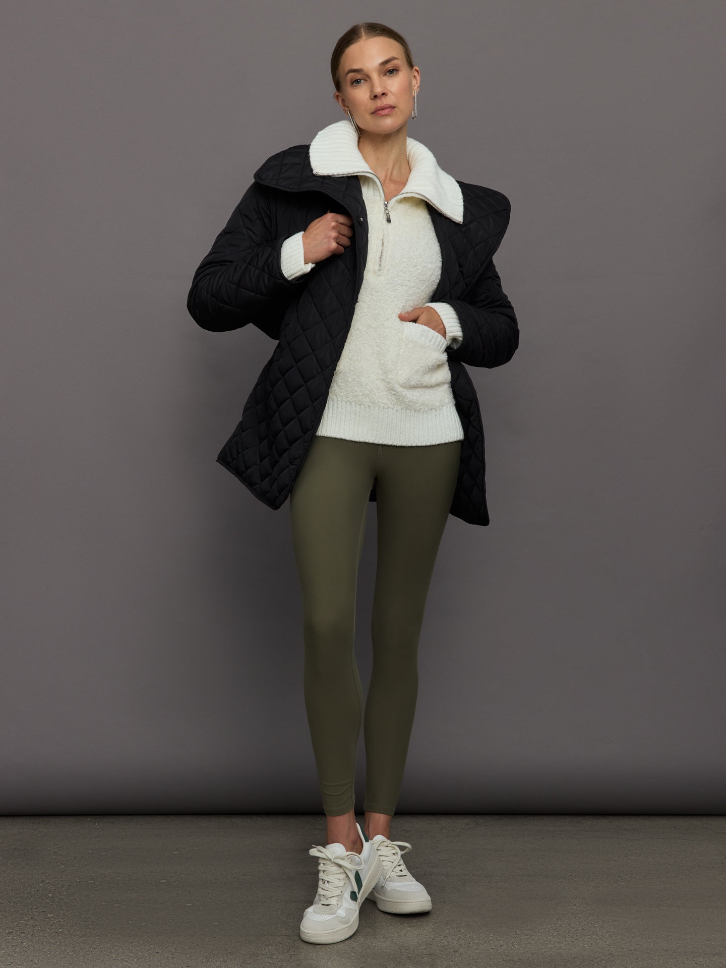 Carbon38 Half Zip Boucle Pullover - Off White