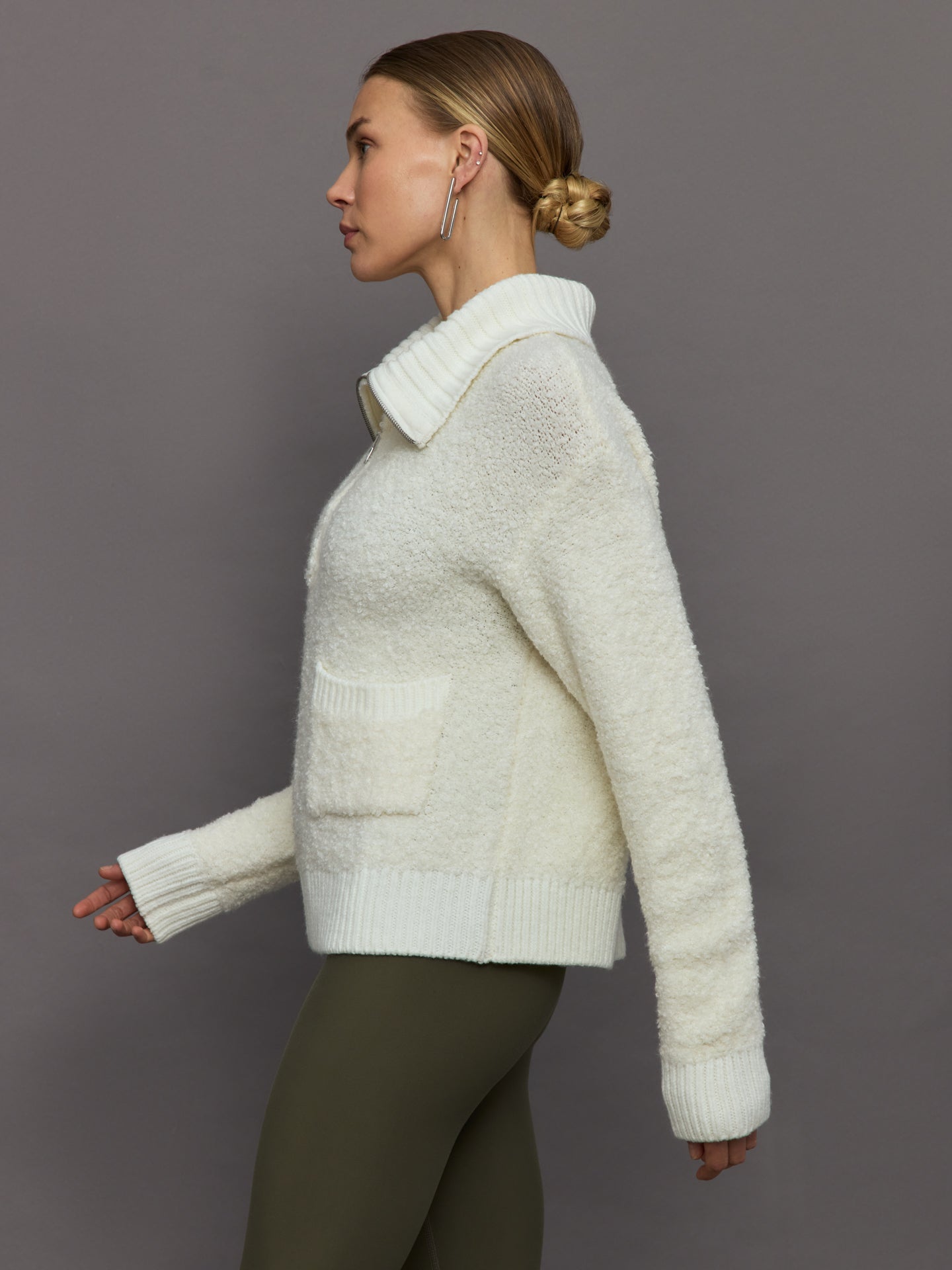 Carbon38 Half Zip Boucle Pullover - Off White