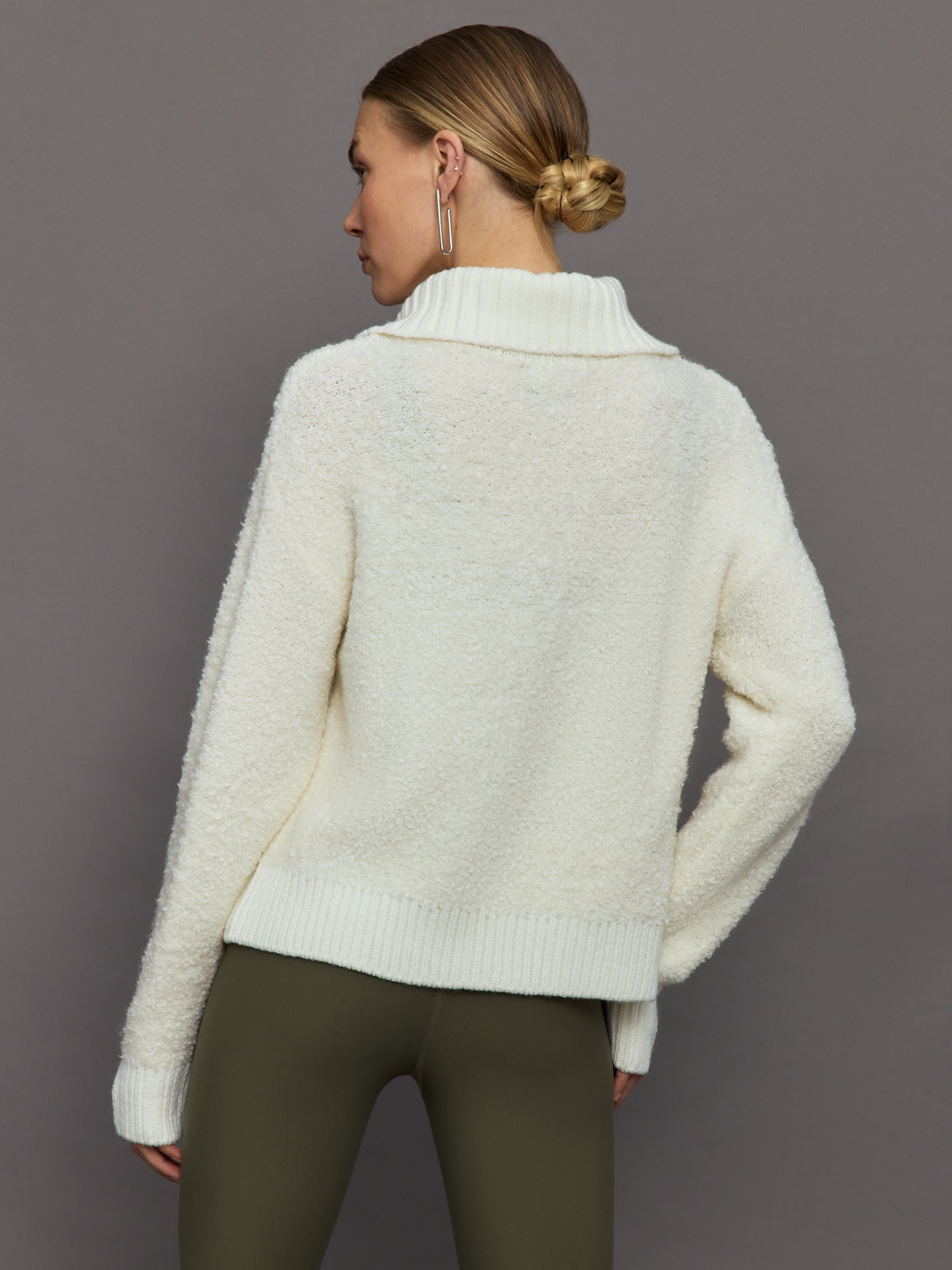 Carbon38 Half Zip Boucle Pullover - Off White