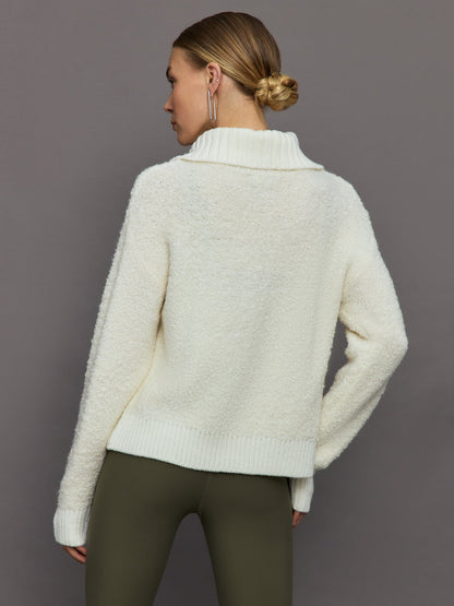 Carbon38 Half Zip Boucle Pullover - Off White